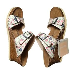 Birkenstock Papillio Dorothy Wedge Sandals Meadow Flowers Beige Size 7